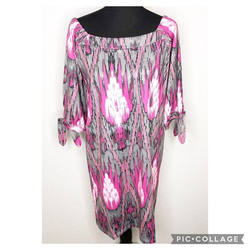 Tracy‎ Negoshian Lydia Ikat Haze pink gray off shoulder shift dress Medium NWT